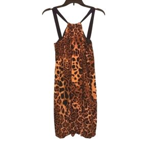Leapard Print Silky Sleeveless Halter Dress